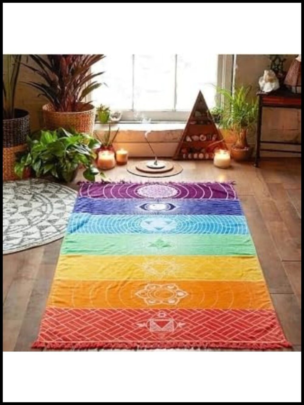 Rainbow Chakra Boho Gypsy Shawl Beach Towel Polyester Yoga Coverup